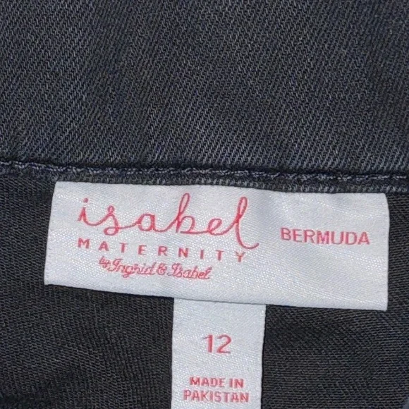 Isabel Maternity Side Panel 9” Bermuda Jean Shorts Women’s 12 Black Wash Denim - Picture 7 of 9